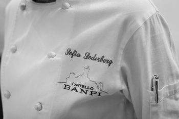 Logo on Chef jacket Sofia Söderberg Castello Banfi